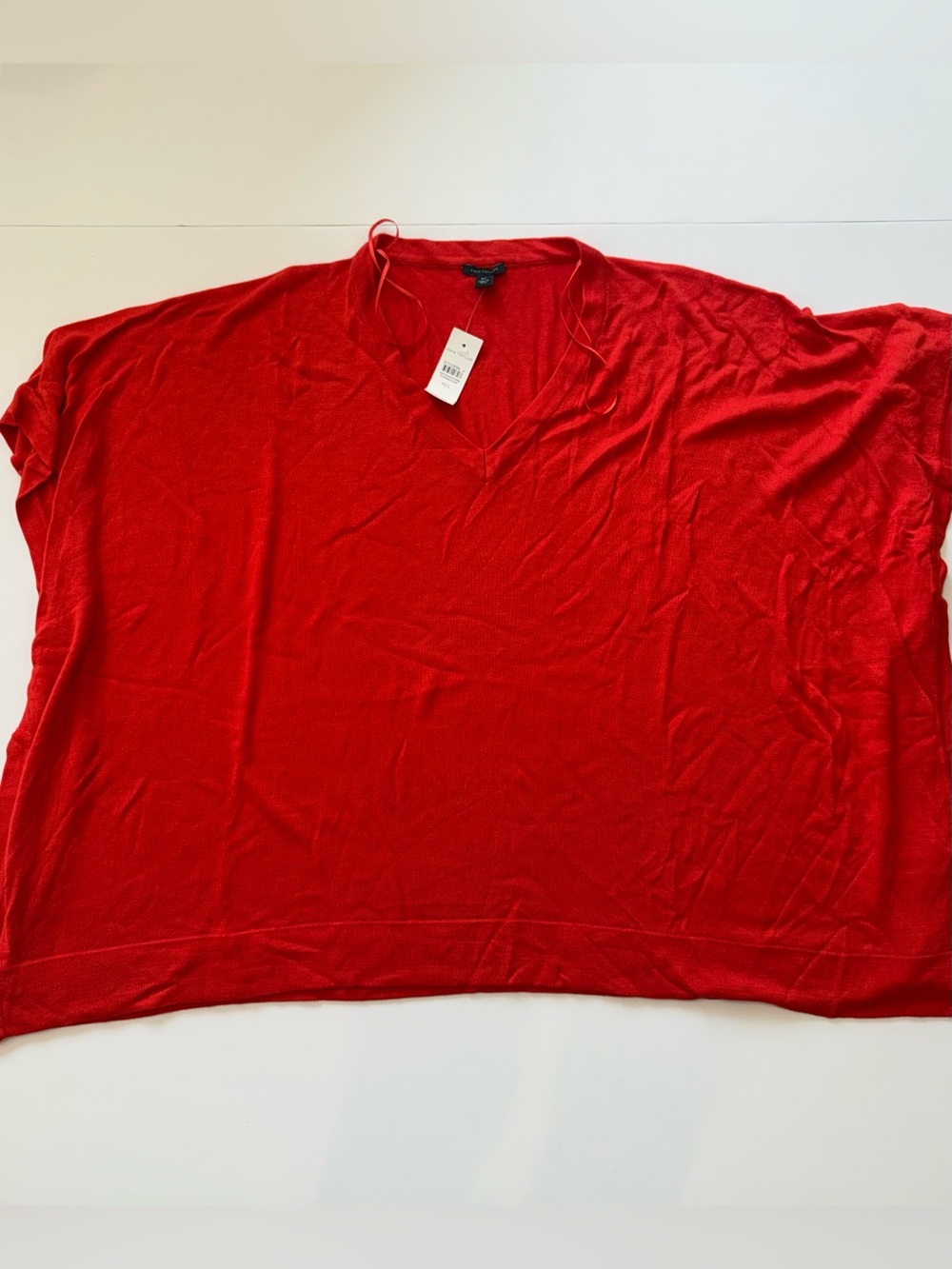 Ann Taylor Bright Red V-Neck Oversized Drapy Lightweight Pullover M/L NWT